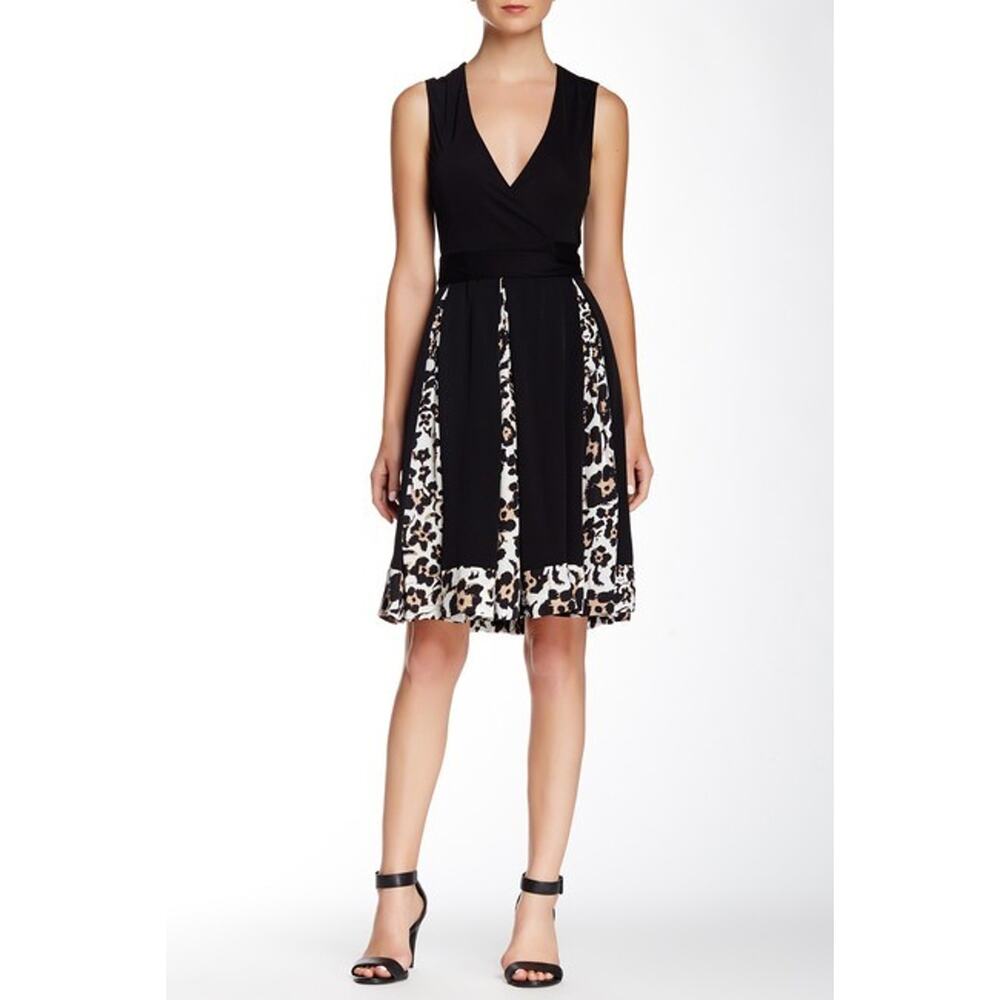 DVF Diane von Furstenberg Dress 10 NWT Silk MALBA Black Wrap $498 Cheetah Floral